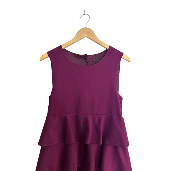 THEORY Cupid Prosema Selma Tiered Ruffle Skirt Button Back Tank Plum Dress Small - Picture 3 of 10